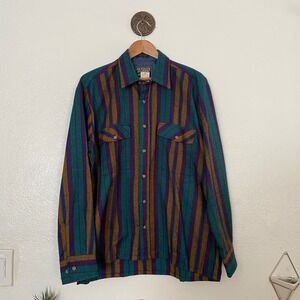 Vintage Backpacker Mens Large Striped Acrylic Flannel Shirt Teal Purple NWT